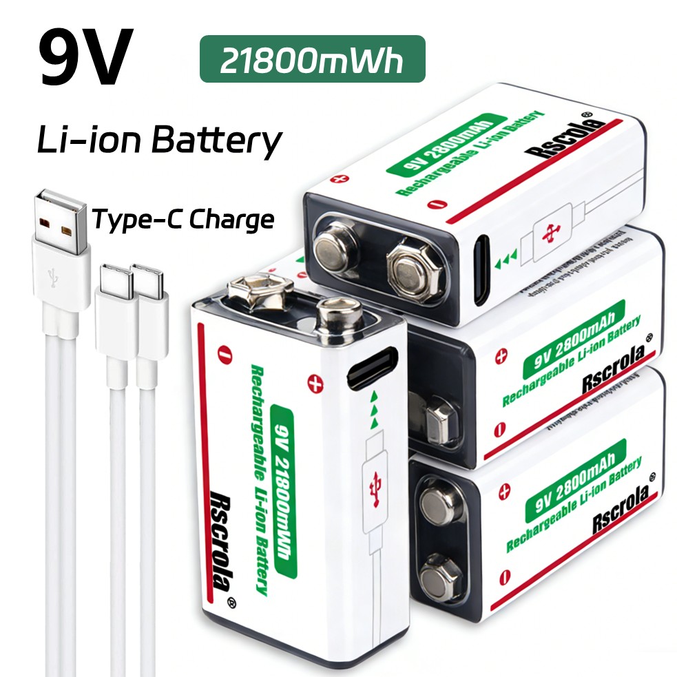 Smoke Detector Interconnected - แบตเตอรี่ 9V แบบชาร์จไฟได้, ความจุขนาดใหญ่ 21800mWh แบตเตอรี่ลิเธียมไอออน