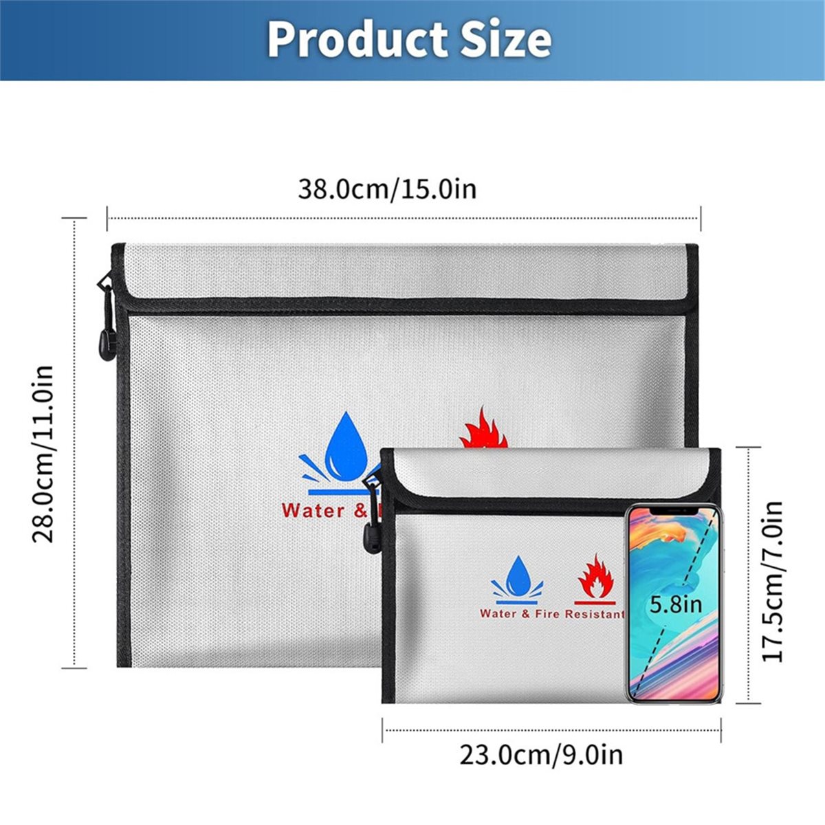 Fire Safe Document - กระเป๋าเก็บเอกสารกันไฟและกันน้ำ BHBL, กระเป๋าเก็บเอกสารพร้อมซิปสำหรับเก็บใบรับรอง, เงิน, บัตร, ปลอดภัยจากไฟ