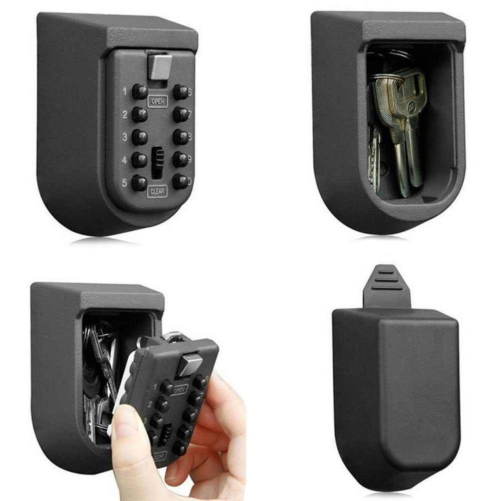 Lockbox Key Secure - กล่องล็อคกุญแจติดผนัง แบบกดปุ่มผสมรหัส กล่องเก็บกุญแจนิรภัย พร้อมฝาครอบยางสีดำ อุปกรณ์ยึดติดผนัง